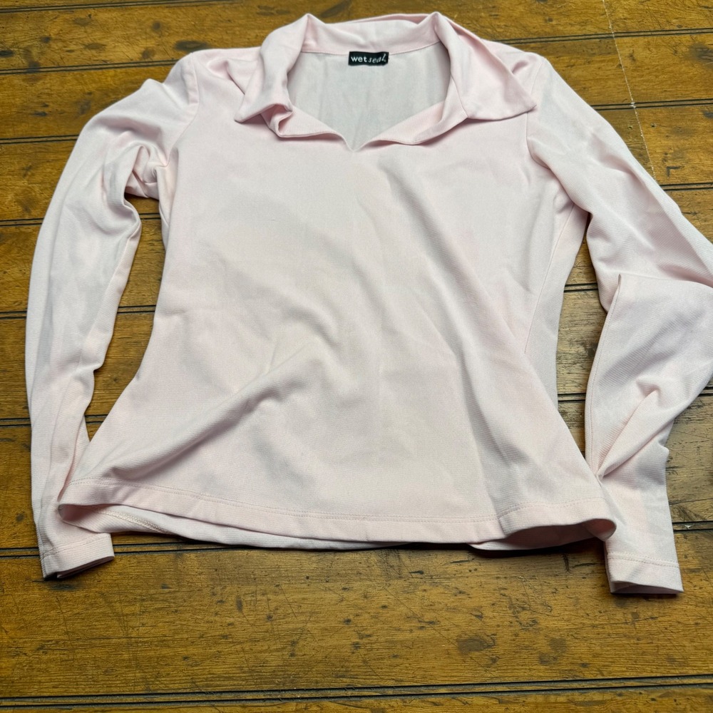 Vintage Wet Seal Pink‎ Collared Long Sleeve Top Women's Large VTG y2k